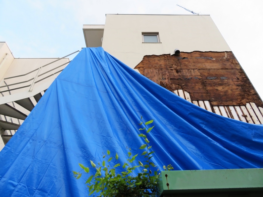 台風で剥がれたモルタル外壁の張替え　神奈川県大和市